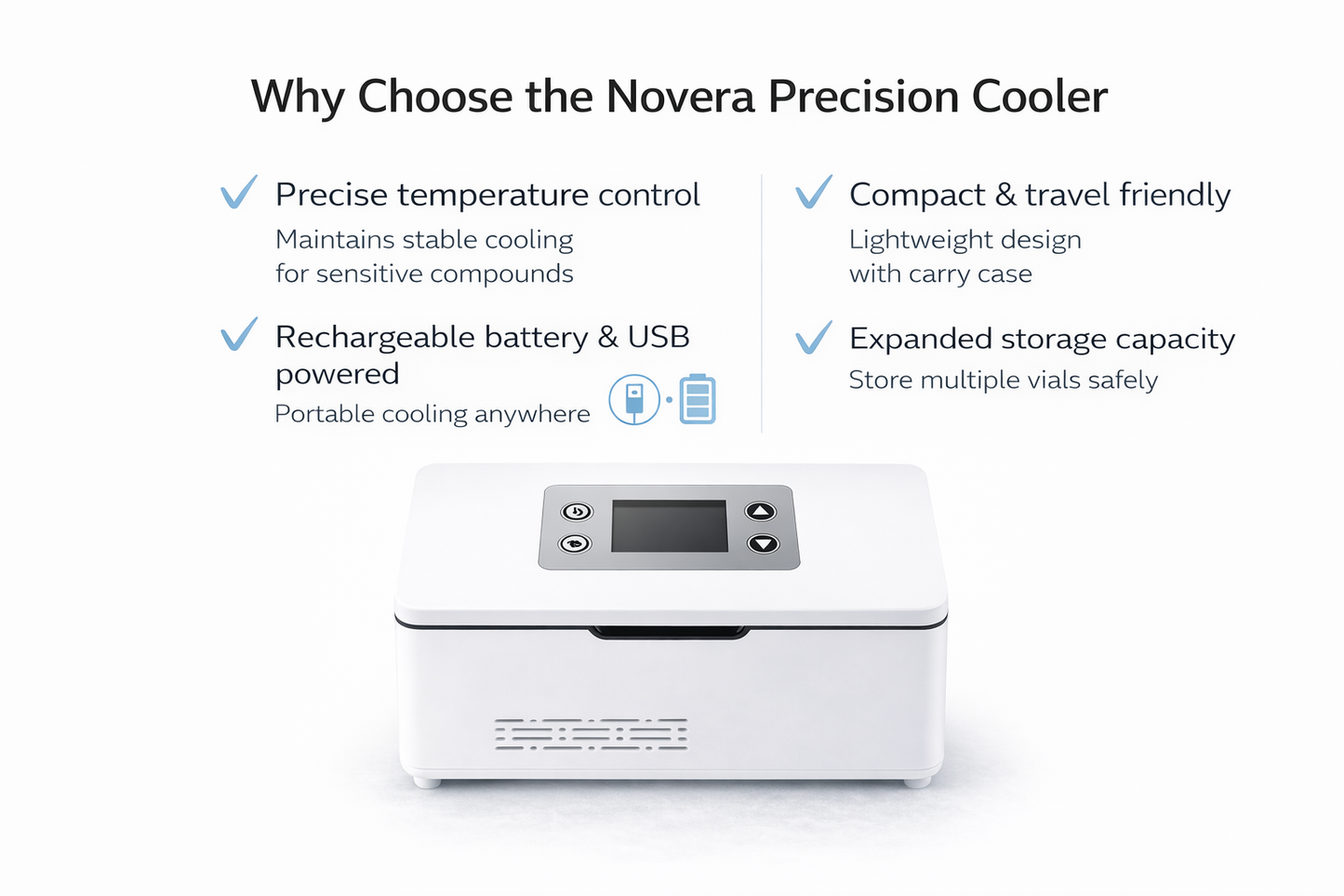 Novera Precision Cooler with features listed on a white background