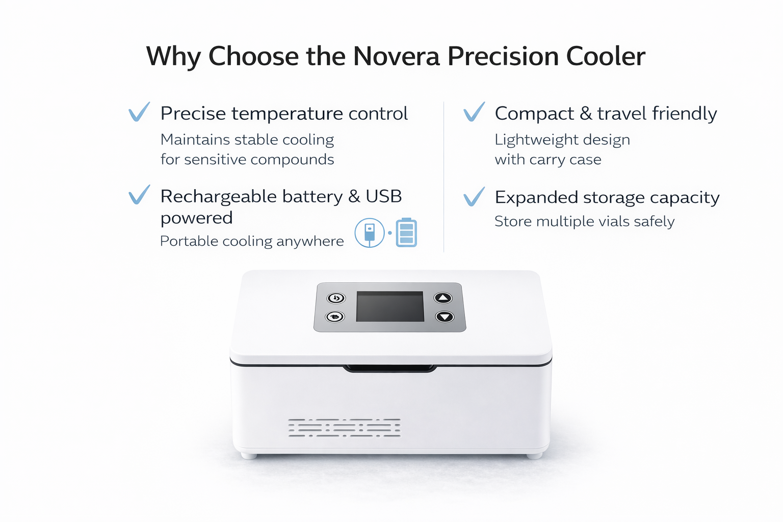 Novera Precision Cooler with features listed on a white background