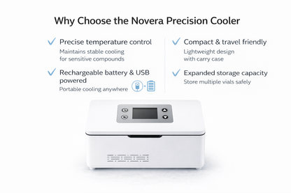 Novera Precision Cooler with features listed on a white background