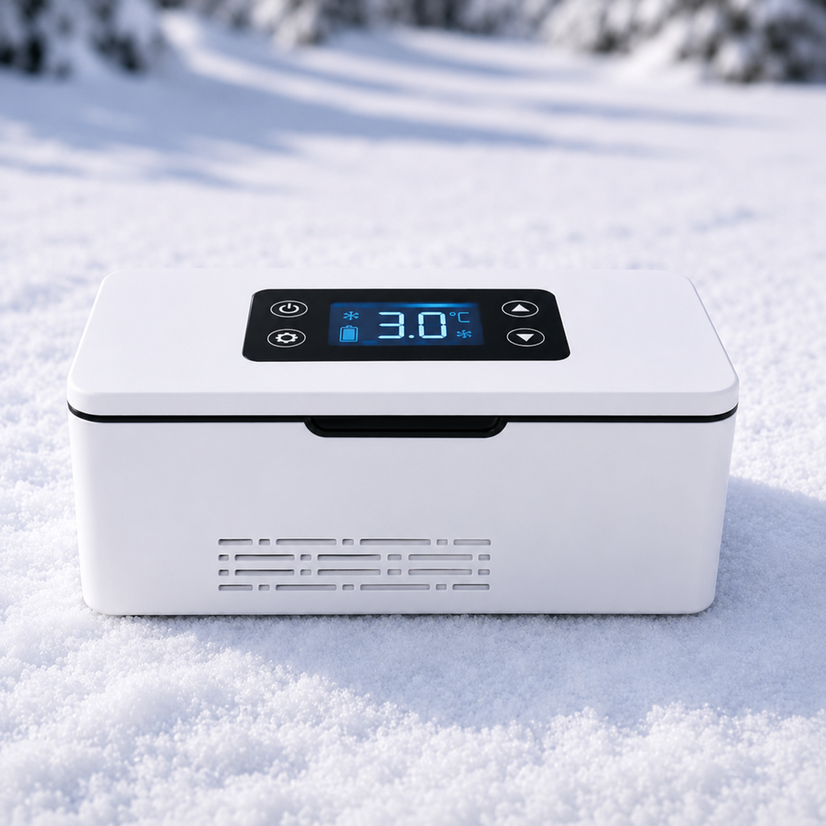 Novera Precision Cooler on a snowy landscape