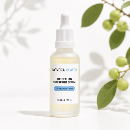 Novera Health Australian Superfruit Serum bottle, Kakadu Plum AHA exfoliating serum product photo